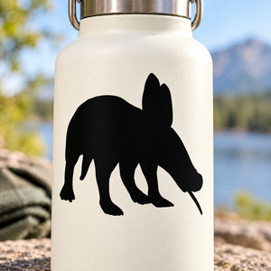 Black aardvark vinyl decal silhouette on light surface