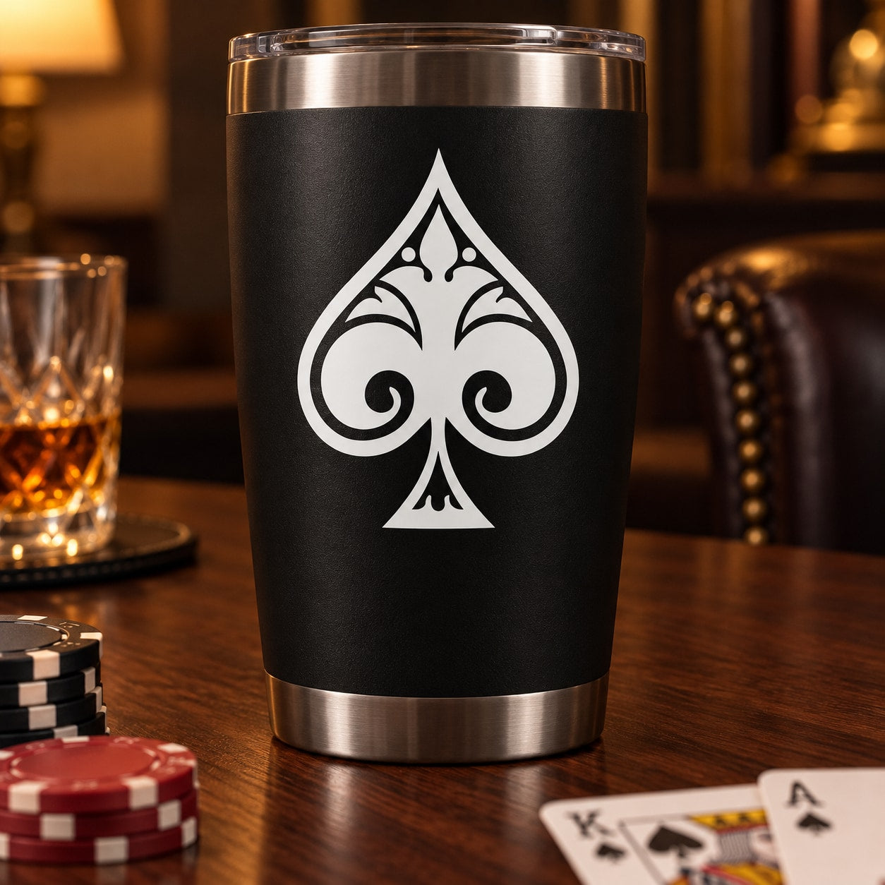 White ace of spades spade decal on black tumbler