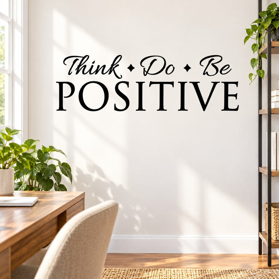 Positive wall decal with “Think · Do · Be POSITIVE” lettering in black script and caps