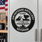 Circular black veteran emblem sticker with white 'AIR DEFENSE ARTILLERY' and hawk logo