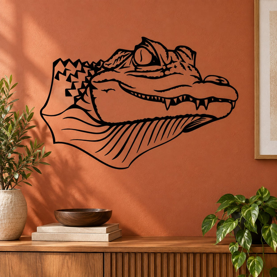 Alligator head wall decal, black line art illustration