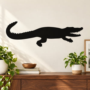 Black alligator decal with open mouth silhouette