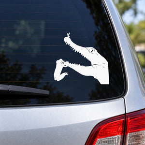 Frog and alligator car decal in white, frog on alligator back