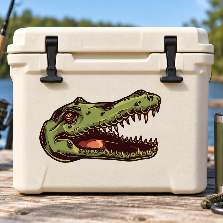 Colorful alligator head decal sticker with open-mouthed side profile