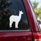 White alpaca silhouette decal on car window