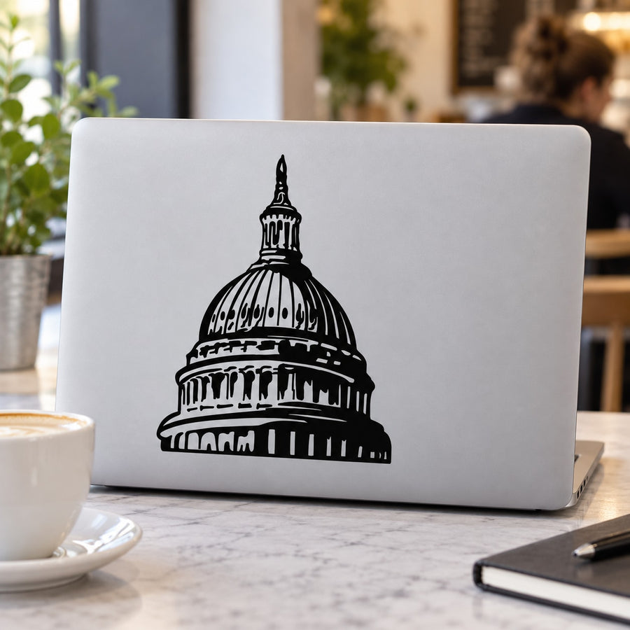 Black Capitol Building wall decal with bold outline of the dome