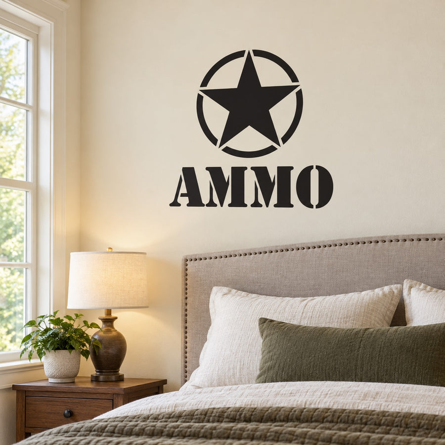 Black star emblem and "AMMO" wall decal