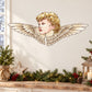 Angel sticker: cherub face with blonde curls and spread wings in gold and cream.
