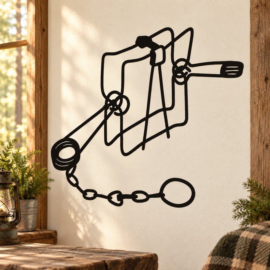 Black animal body grip trap decal with chain and spring handle