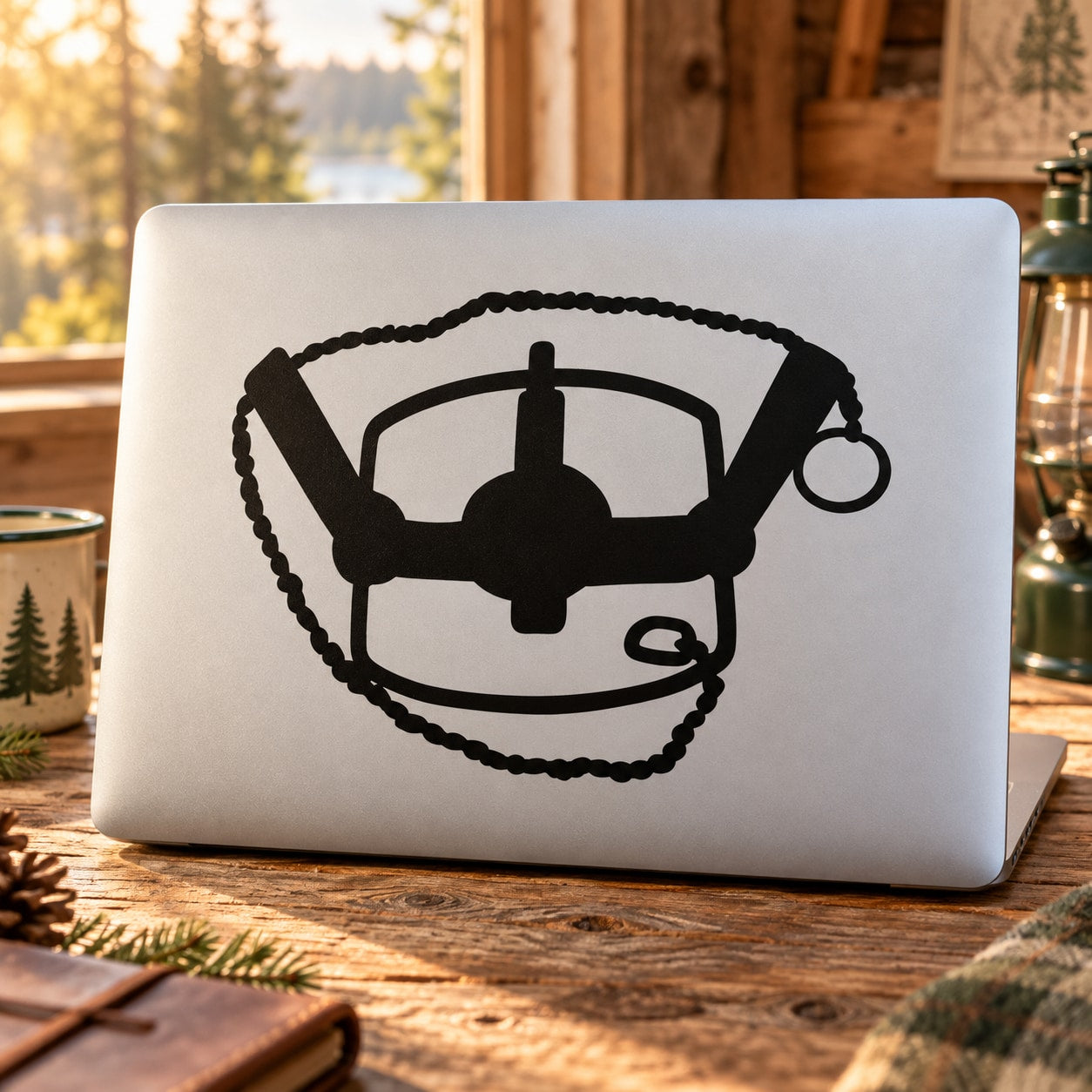 Animal spring trap decal sticker with black illustrated trap icon on white background