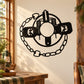 Black circular decal with chain border and trap-like mouth design