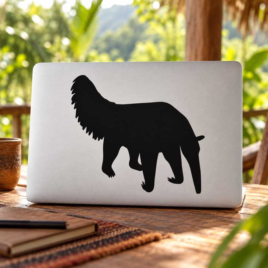 Black anteater silhouette decal on light surface