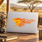 Orange antelope flame sticker on a laptop lid