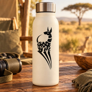 Antelope decorative decal with black antelope silhouette on white bottle