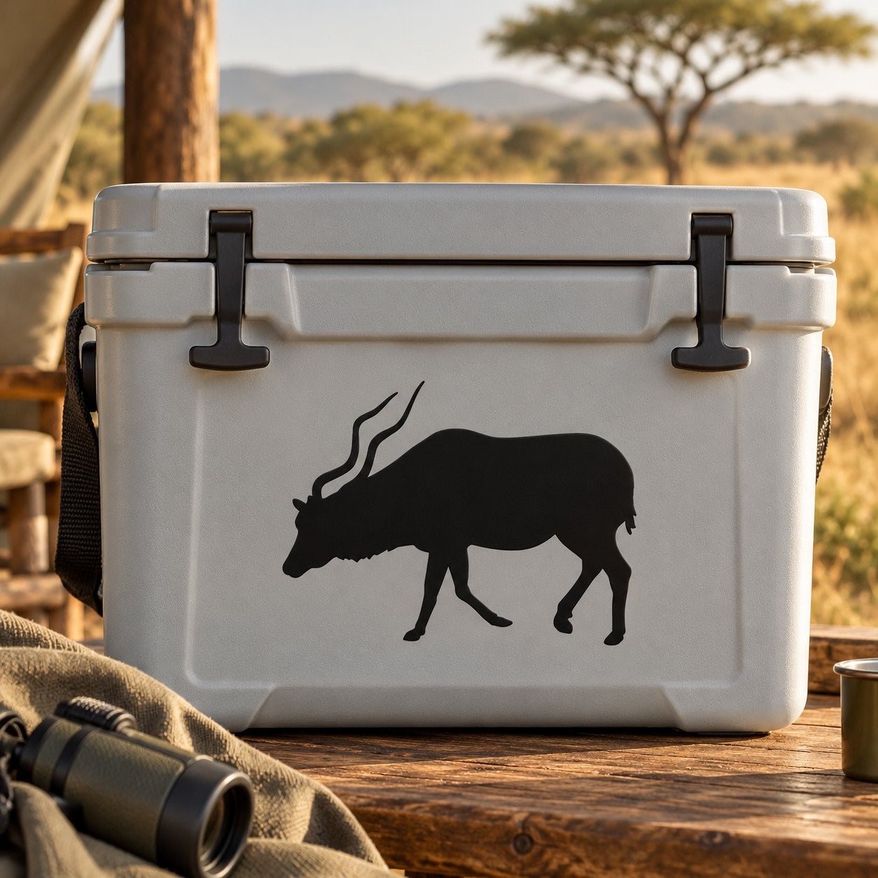Antelope silhouette decal, black on gray surface