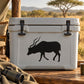 Antelope silhouette decal, black on gray surface