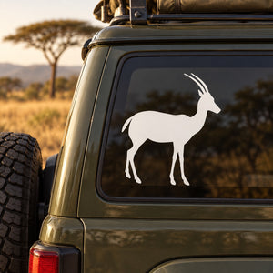 White antelope silhouette decal on vehicle window