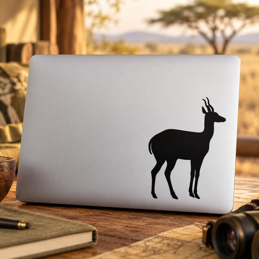 Female antelope decal with black silhouette on a white square background