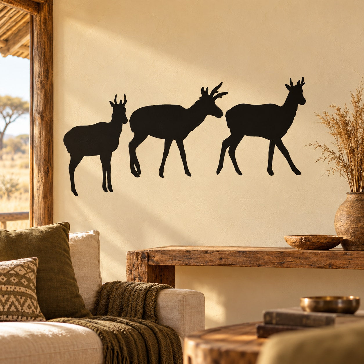 Antelope herd wall decal with black animal silhouettes