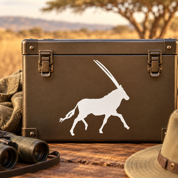 Running antelope silhouette decal, white graphic