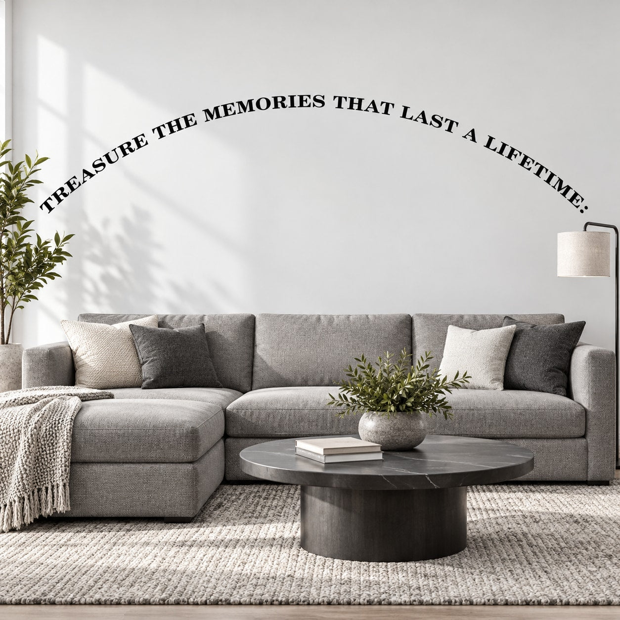 Wall decal quote: TREASURE THE MEMORIES THAT LAST A LIFETIME.