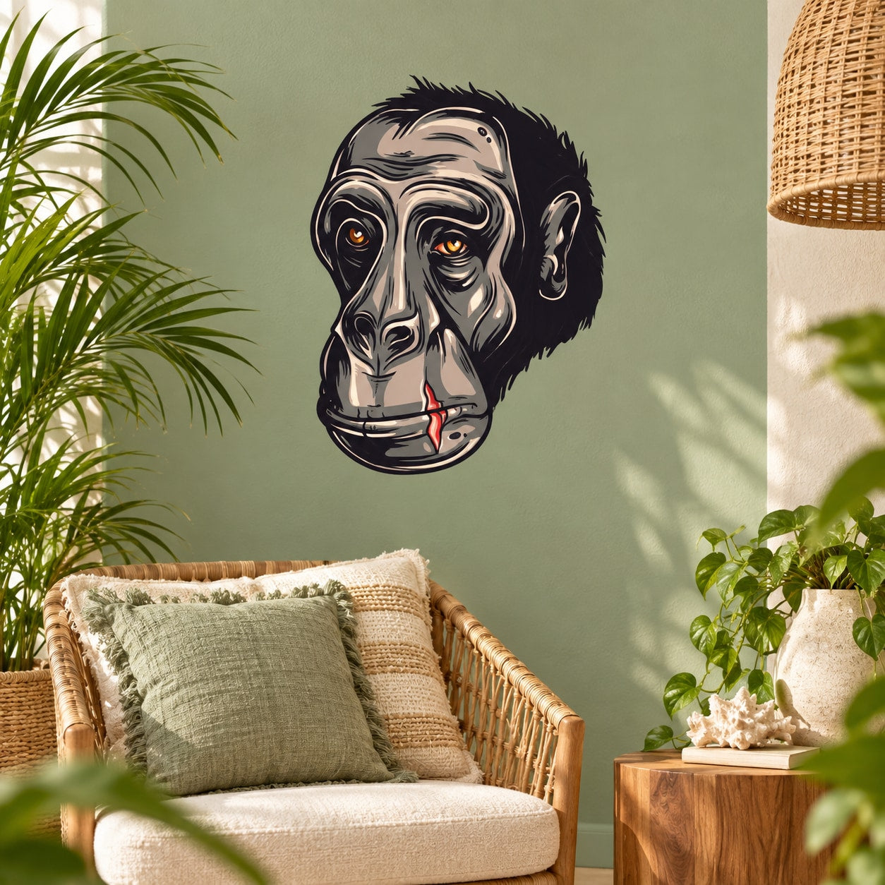 Staring Ape sticker with black-and-white cartoon face