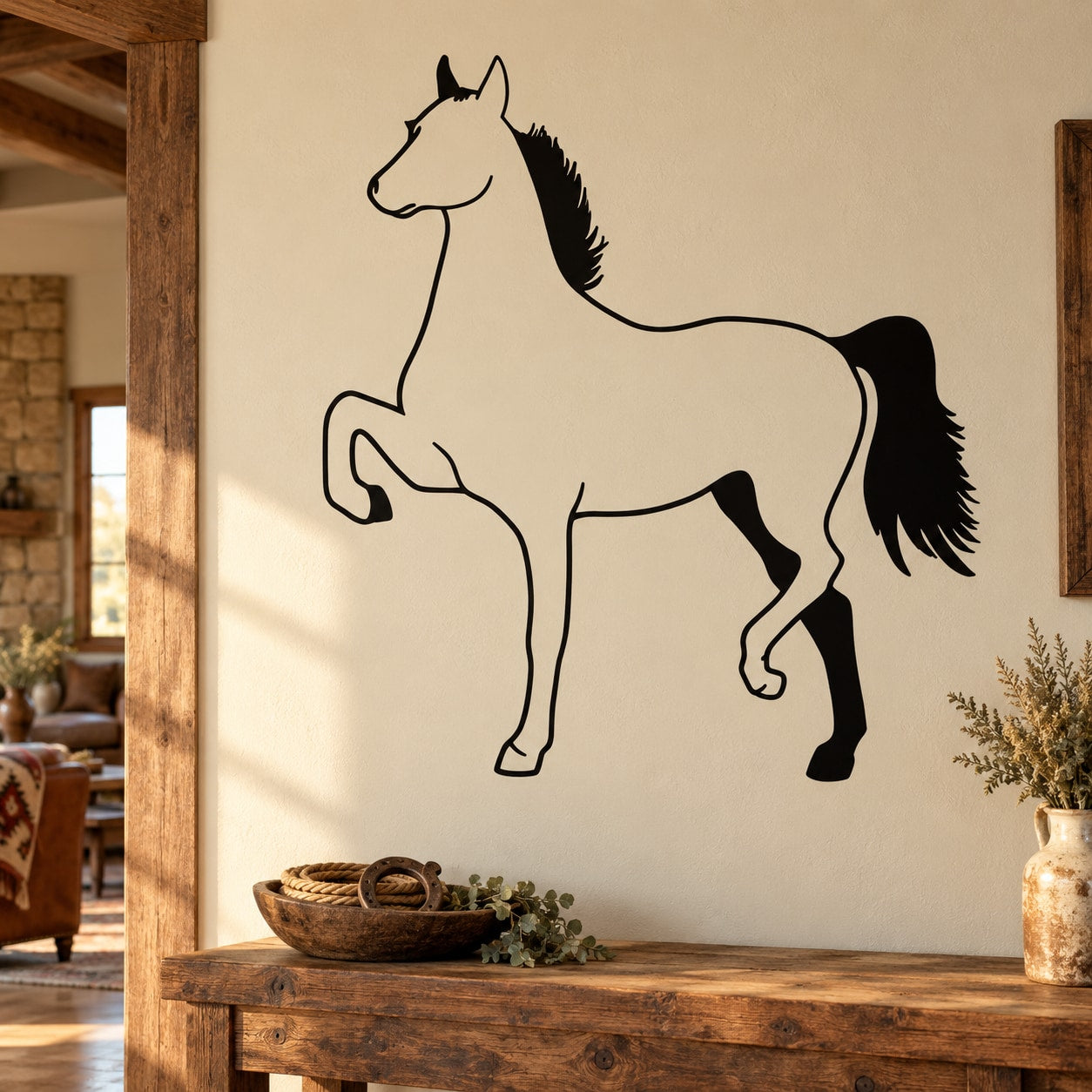 Arab Hackney horse wall decal: white outline with black mane and tail