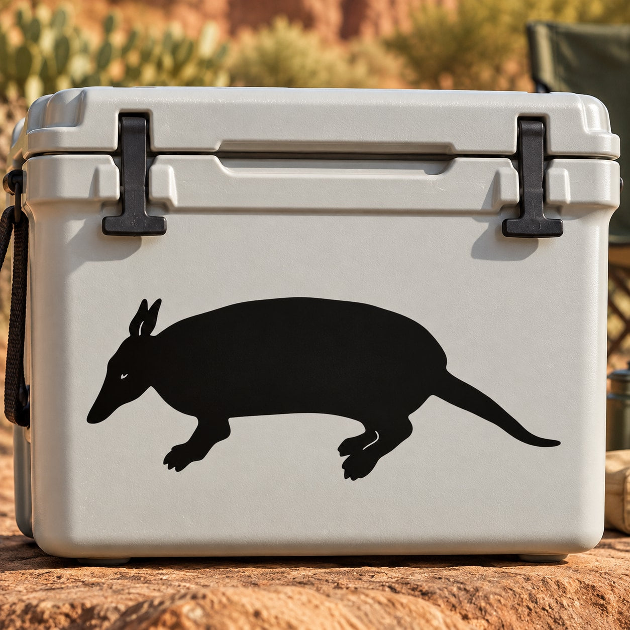 Black armadillo silhouette decal on a light surface