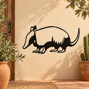 Playful armadillo wall decal with black outline and cartoon armadillo figure