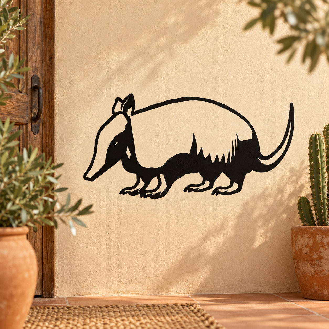 Playful armadillo wall decal with black outline and cartoon armadillo figure