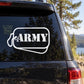 White army dog tag decal with chain and ARMY lettering on car window