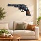 Revolver printed die-cut wall decal with dark metal and brown grip