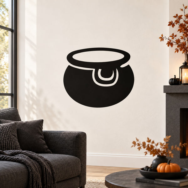 Halloween cauldron wall decal with black cauldron and white outline