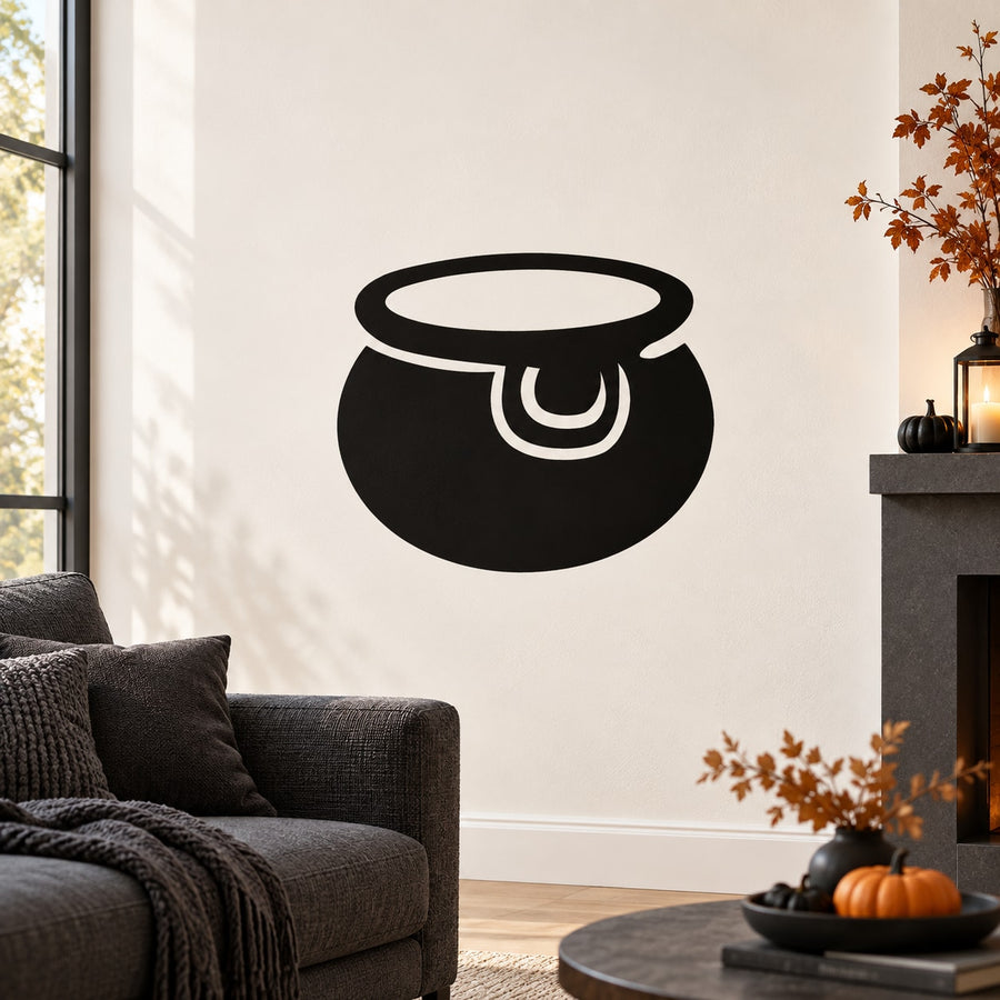 Halloween cauldron wall decal with black cauldron and white outline