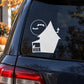 Haunted house no-windows decal with white house silhouette, bats circle, and porch detail