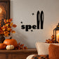 Halloween spell word vinyl wall decal with star accents and two oval icons
