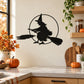 Halloween witch wall decal, black silhouette on broom within a moon circle