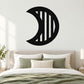 Black crescent moon wall decal with vertical stripe design