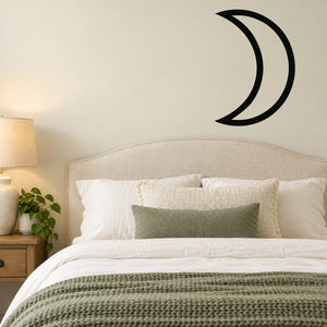 Crescent moon wall decal, black outline with two curved halves