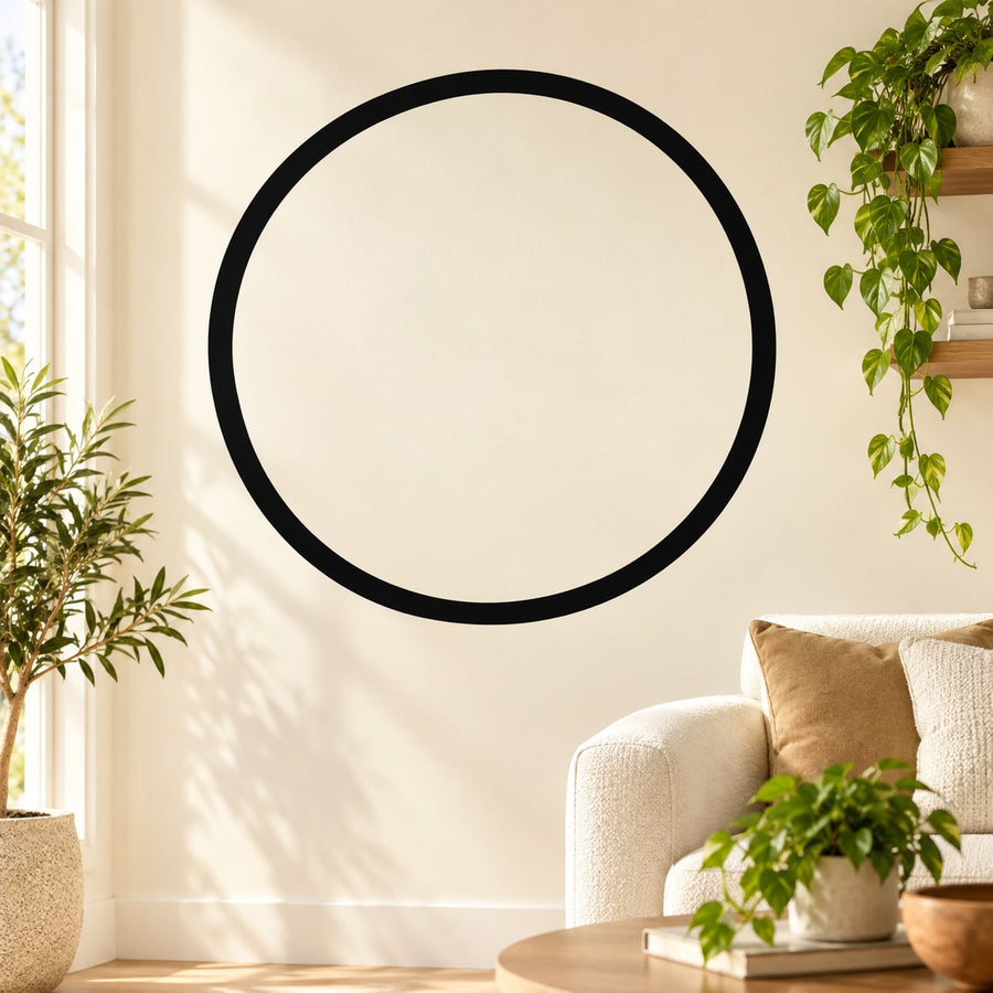 Black full moon wall decal with thick circular outline