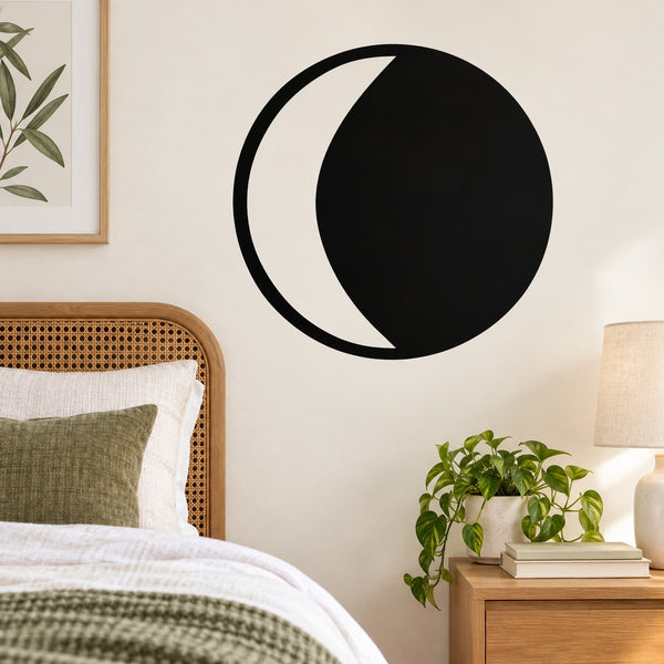 Moon wall decal with black circle and white crescent