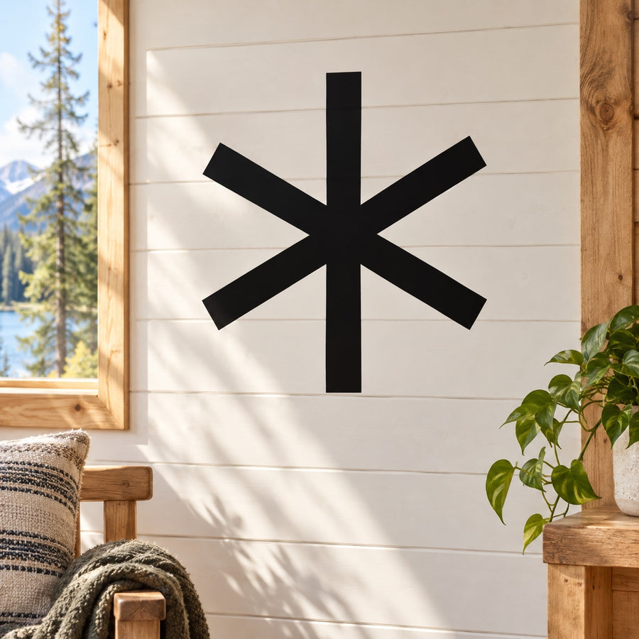 Black sextile astrological decal with bold X cross symbol on square backing