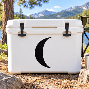 Waning crescent moon decal with a black crescent shape on a white background