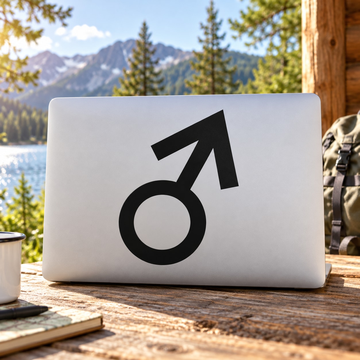 Mars astrological symbol decal with black male sign on white backing