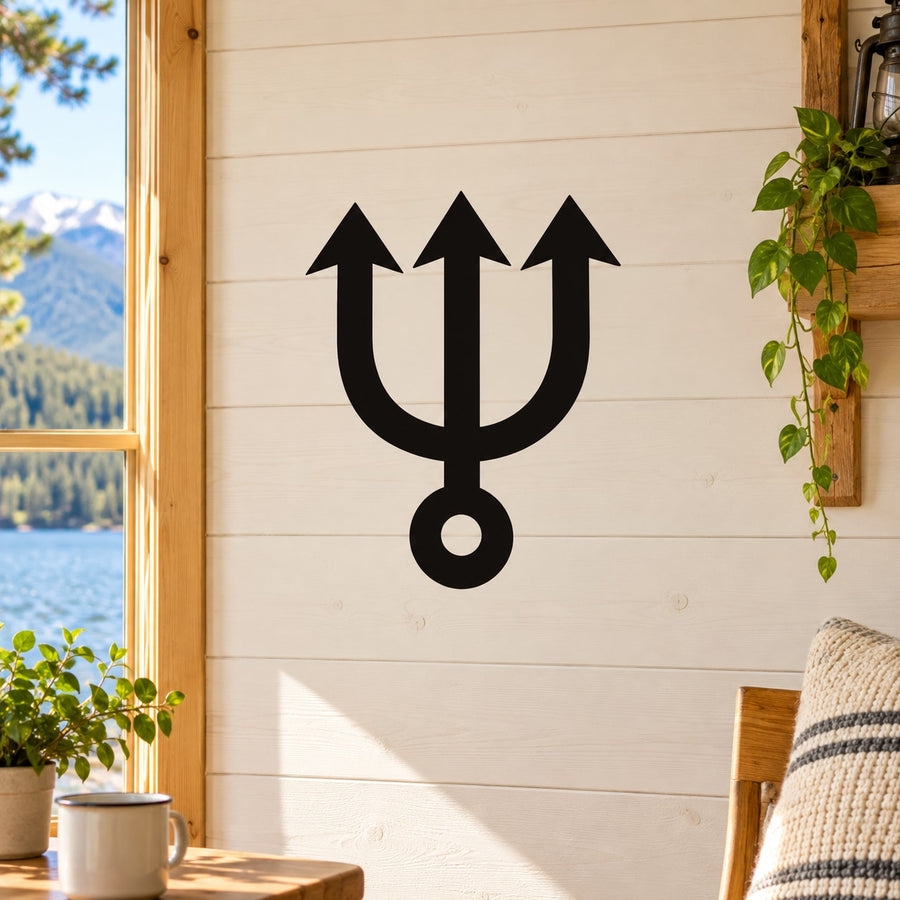 Black Neptune trident zodiac decal with three upward arrows and circular base