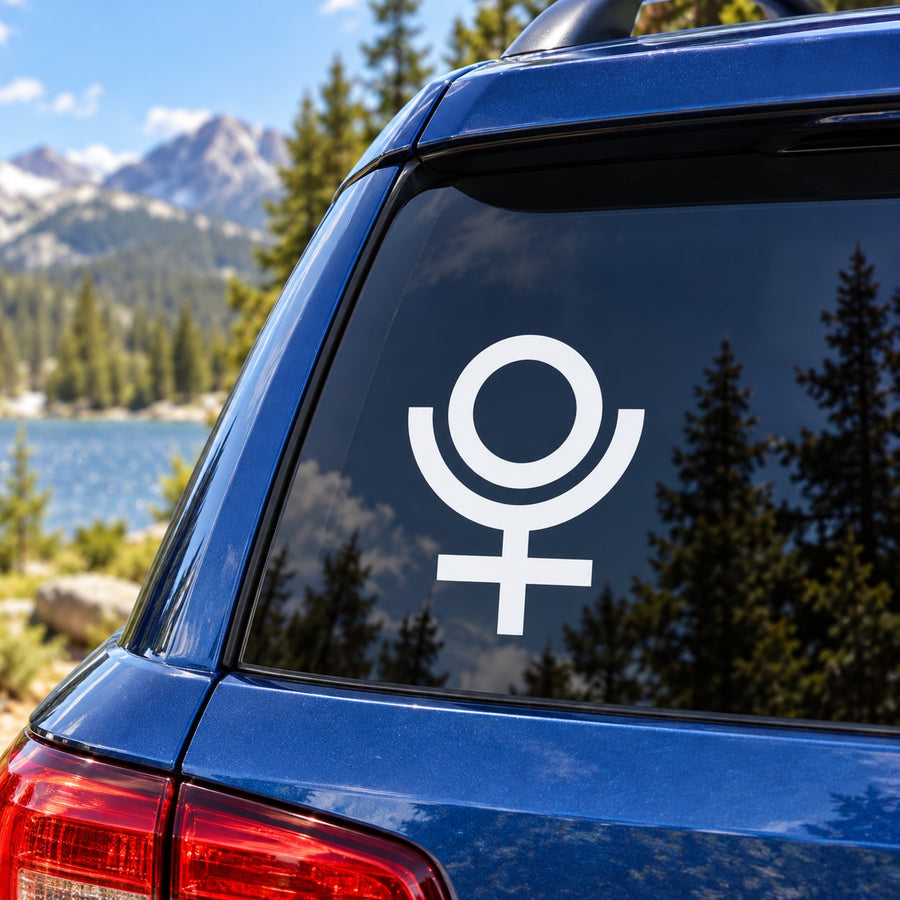 Pluto astrological symbol decal on car window