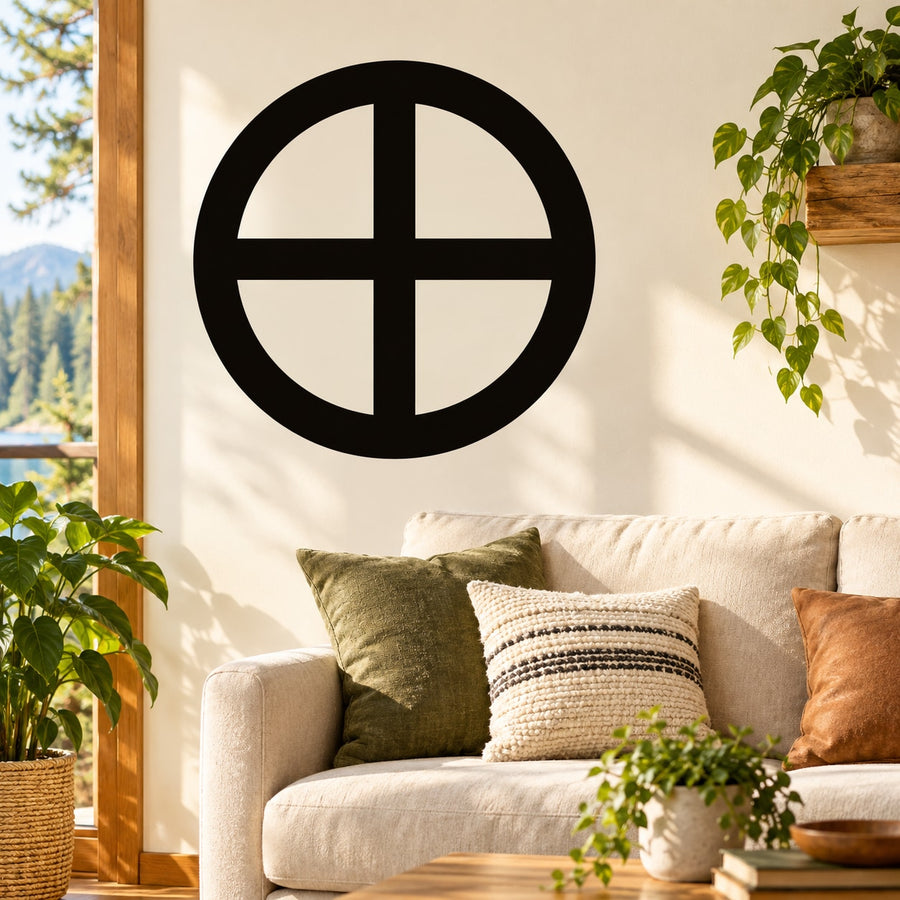 Black Earth astrological symbol decal with circular design and cross lines
