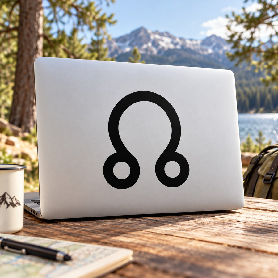 Black ascending node symbol decal with circle-and-loops design