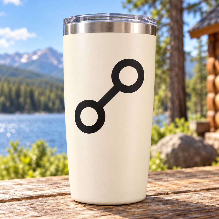 Black astrological symbol decal on white tumbler