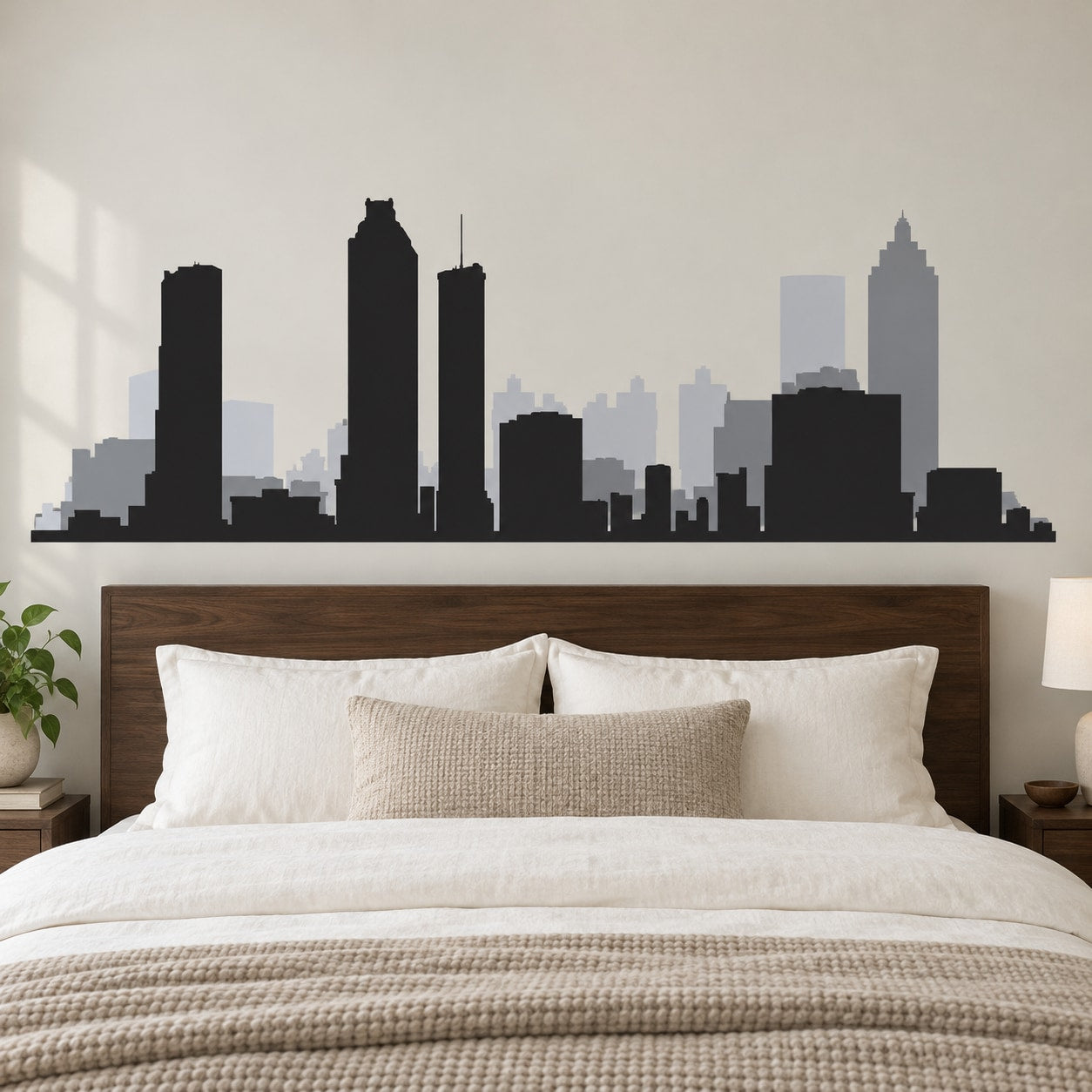 Printed die-cut Atlanta skyline decal with black city silhouette and gray buildings